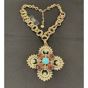 R. J .Graziano Cross Necklace Colored Stones Gold-tone Crystals Beaded boho